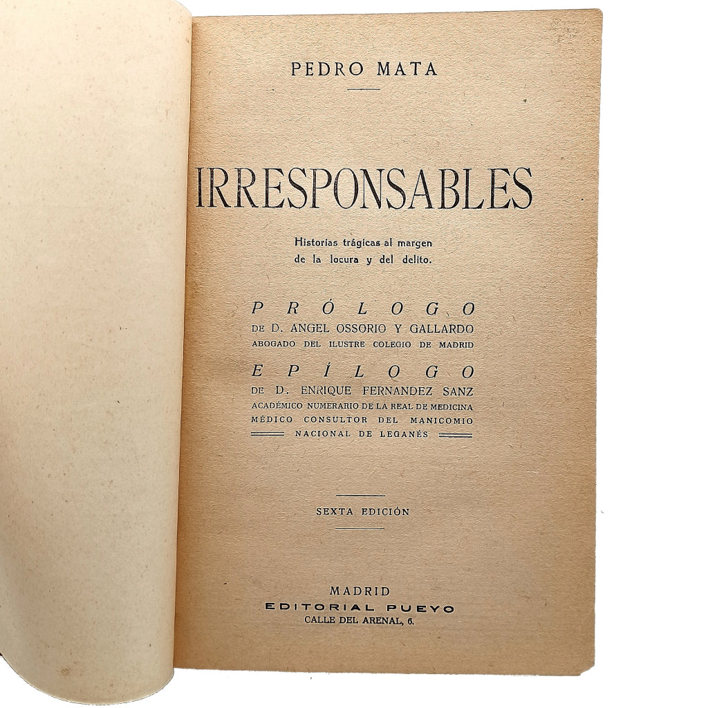 IRRESPONSABLES. Historias trágicas al margen de la locura y del delito. Mata, Pedro
