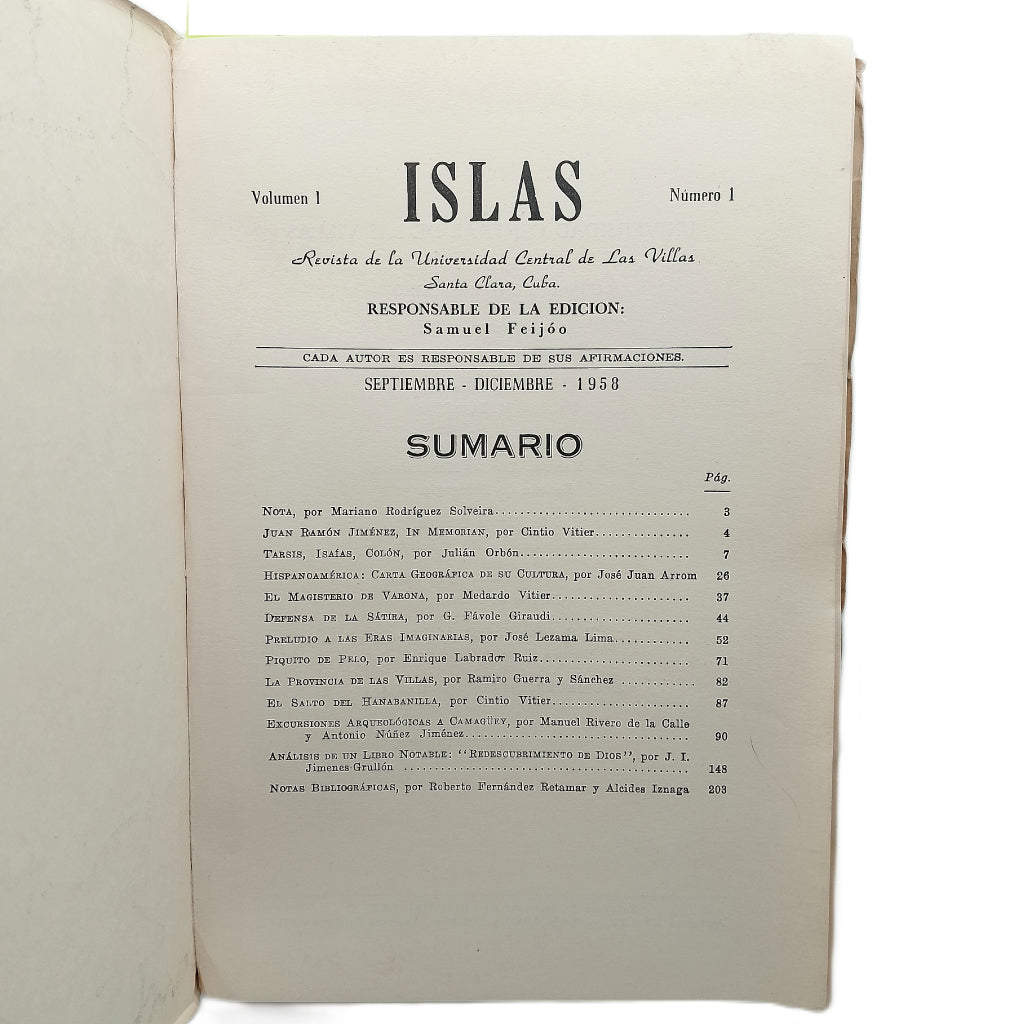 ISLAS. Volumen I. Número 1. Septiembre-Diciembre- 1958