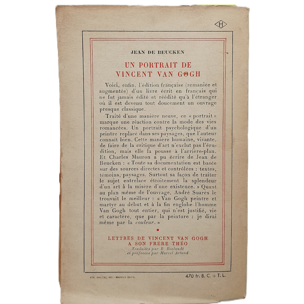 UN PORTRAIT DE VINCENT VAN GOGH. Beucken, Jean de