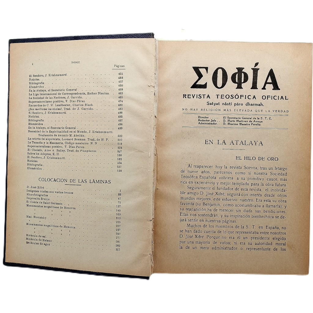 SOPHIA. AÑO COMPLETO 1924. Revista Teosófica. Orientalismo. Ocultismo