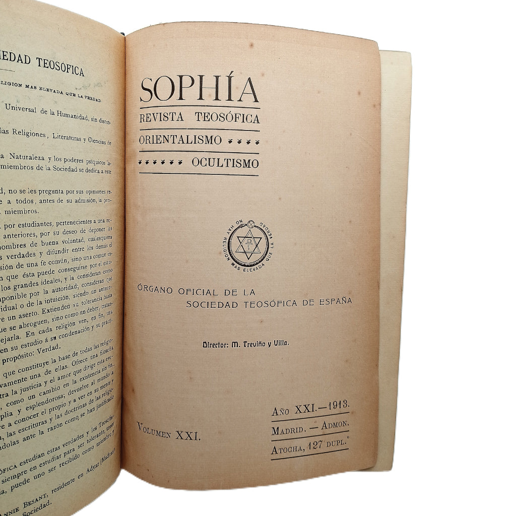 SOPHIA. AÑO COMPLETO 1913. Revista Teosófica. Orientalismo. Ocultismo. Órgano Oficial de la S. T.