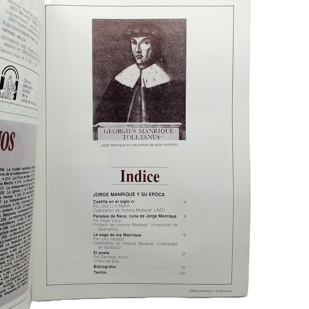 CUADERNOS HISTORIA 16 Nº 258: JORGE MANRIQUE Y SU ÉPOCA. Martín, J. L./ Vaca, A./ Valdeón, J. / Amón, S.