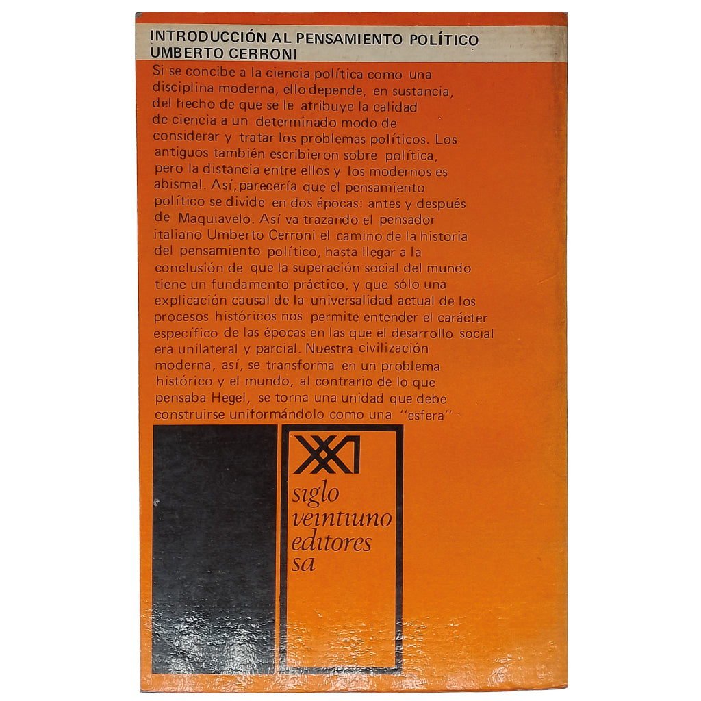 INTRODUCCIÓN AL PENSAMIENTO POLÍTICO. Cerroni, Umberto