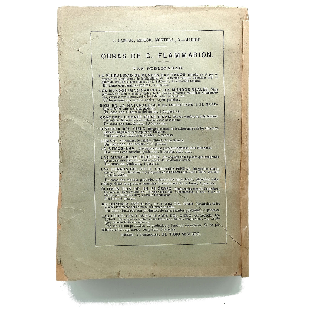 LAS ESTRELLAS Y CURIOSIDADES DEL CIELO. Tomo I. Flammarion, Camilo