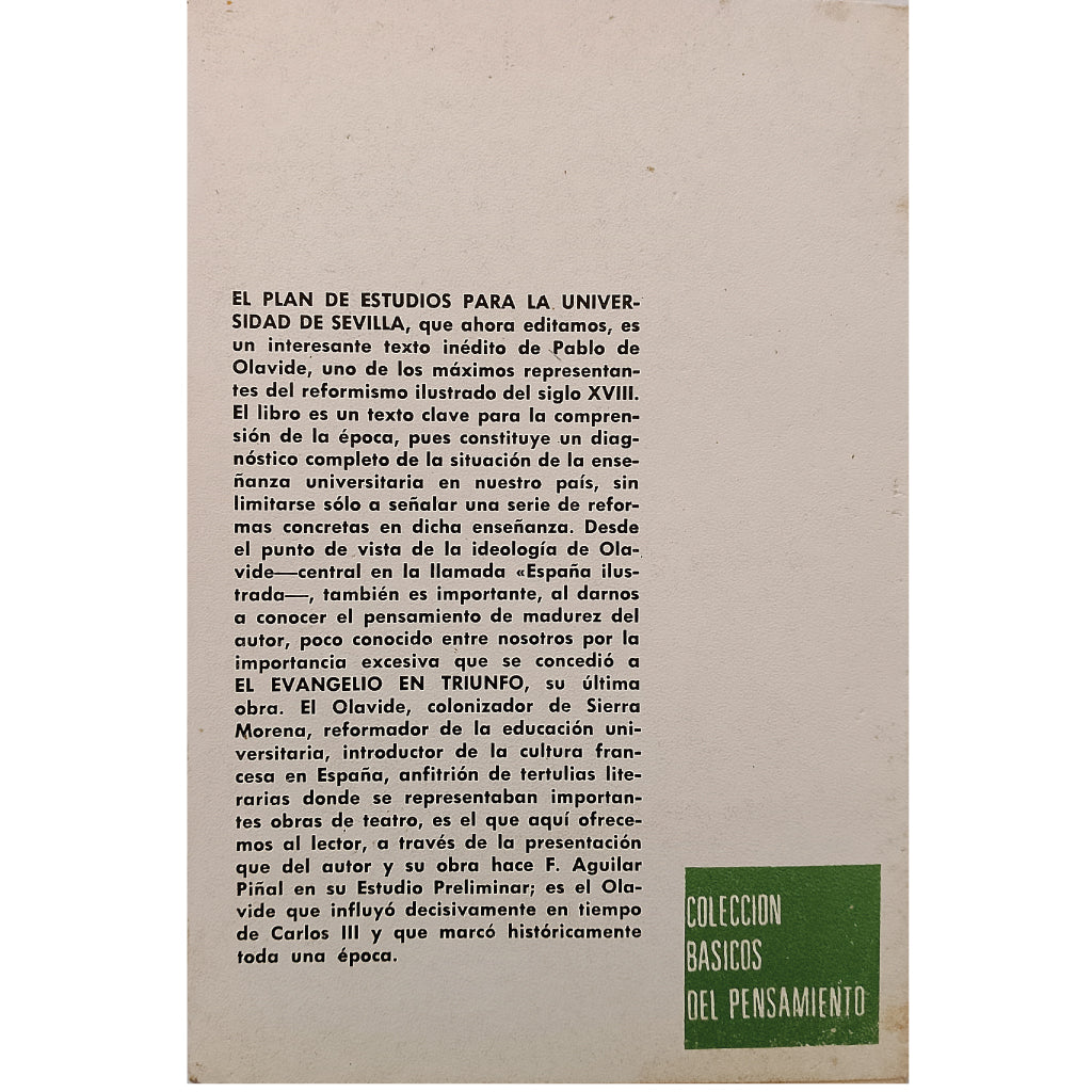 PLAN DE ESTUDIOS PARA LA UNIVERSIDAD DE SEVILLA. Olavide, Pablo de