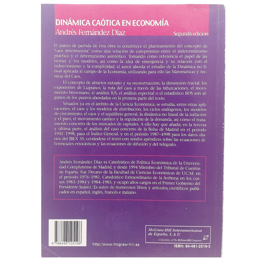 DINÁMICA CAÓTICA EN ECONOMÍA (Teoría y aplicaciones). Fernández Díaz, Andrés