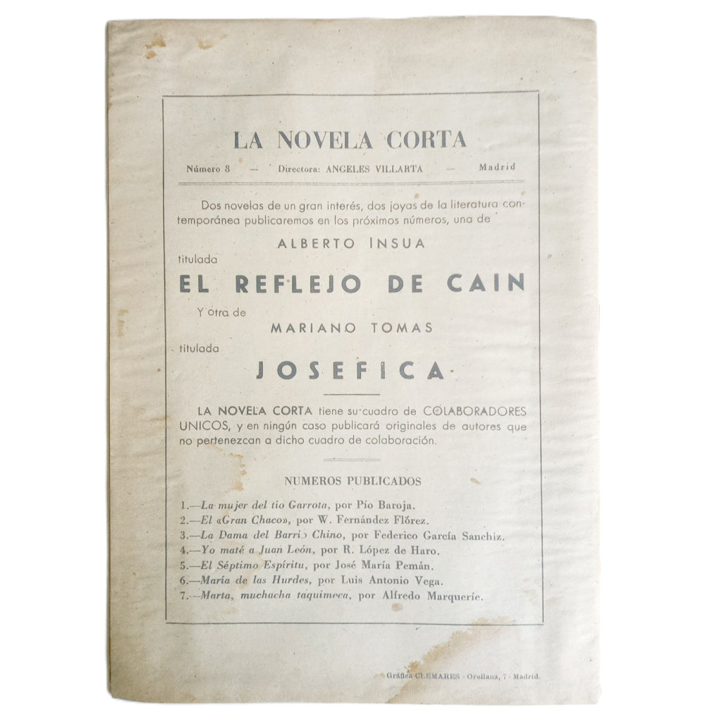 LA NOVELA CORTA Nº 8: LA SORTIJA DEL AGUAMARINA. Francés, José