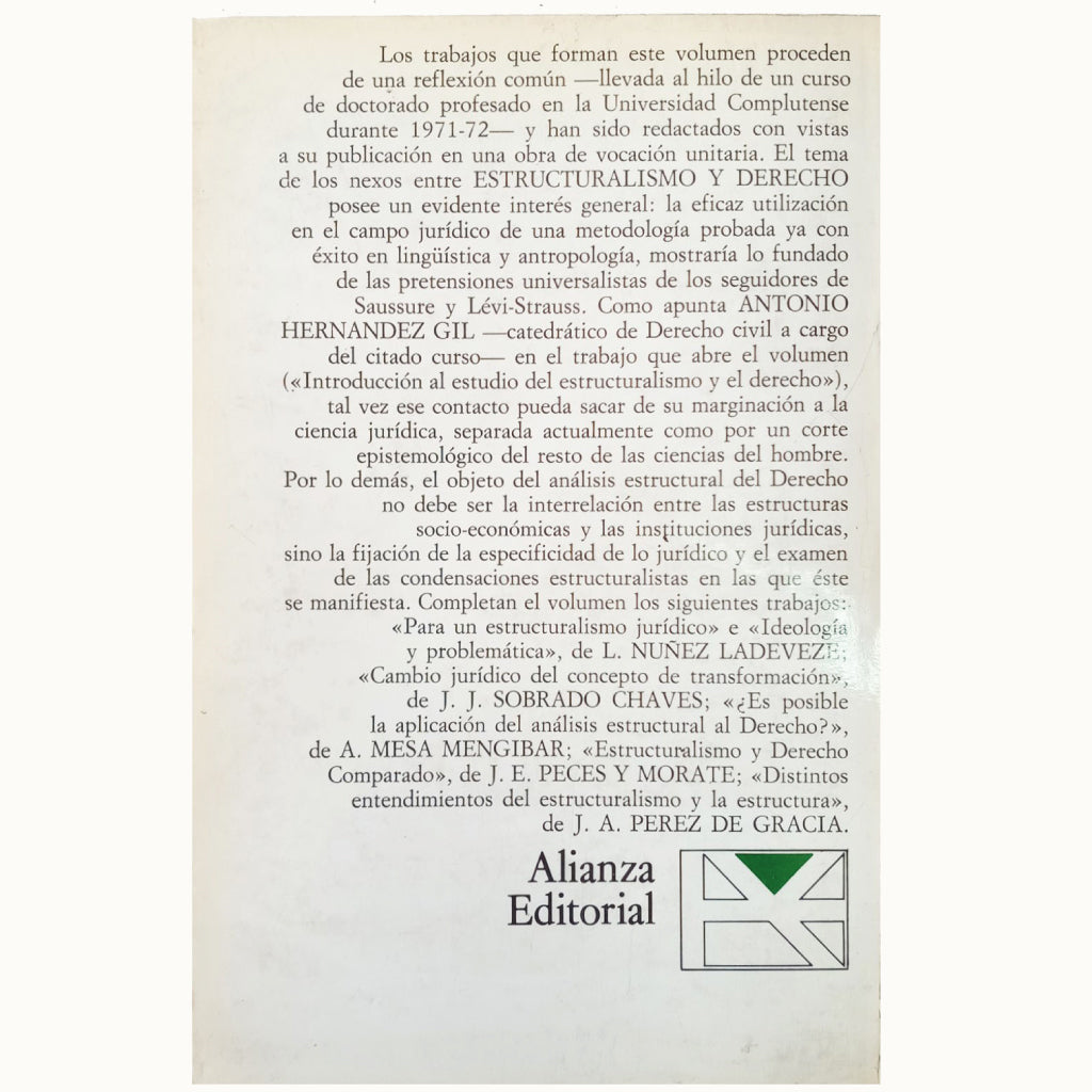 ESTRUCTURALISMO Y DERECHO. Hernández Gil, Antonio y Otros