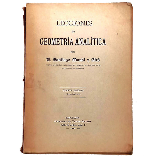 LECCIONES DE GEOMETRÍA ANALÍTICA. Mundi y Giró, Santiago