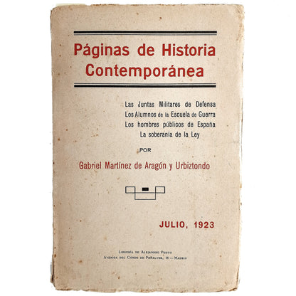 PÁGINAS DE HISTORIA CONTEMPORÁNEA. Martínez de Aragón y Urbiztondo, Gabriel