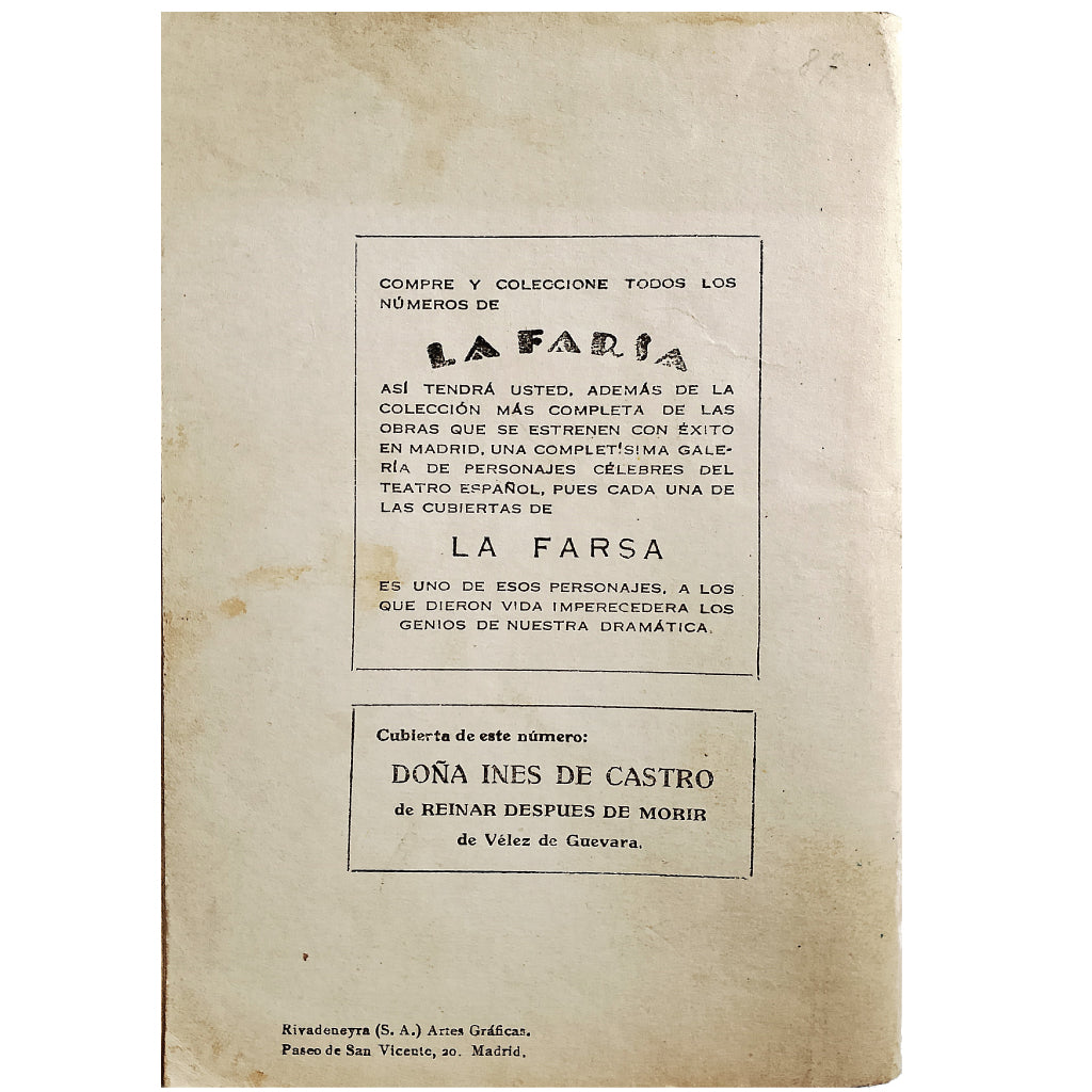 LA FARSA Nº 87: EL SOFÁ, LA RADIO, EL PEQUE Y LA HIJA DE PALOMEQUE. Muñoz Seca, Pedro / Pérez Fernández, Pedro