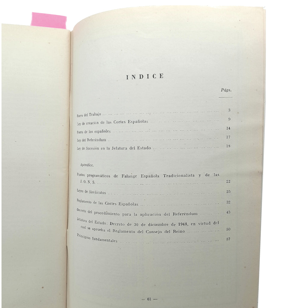 TEMAS ESPAÑOLES Nº 60: LEYES FUNDAMENTALES DEL REINO. Sanz y Diaz, José