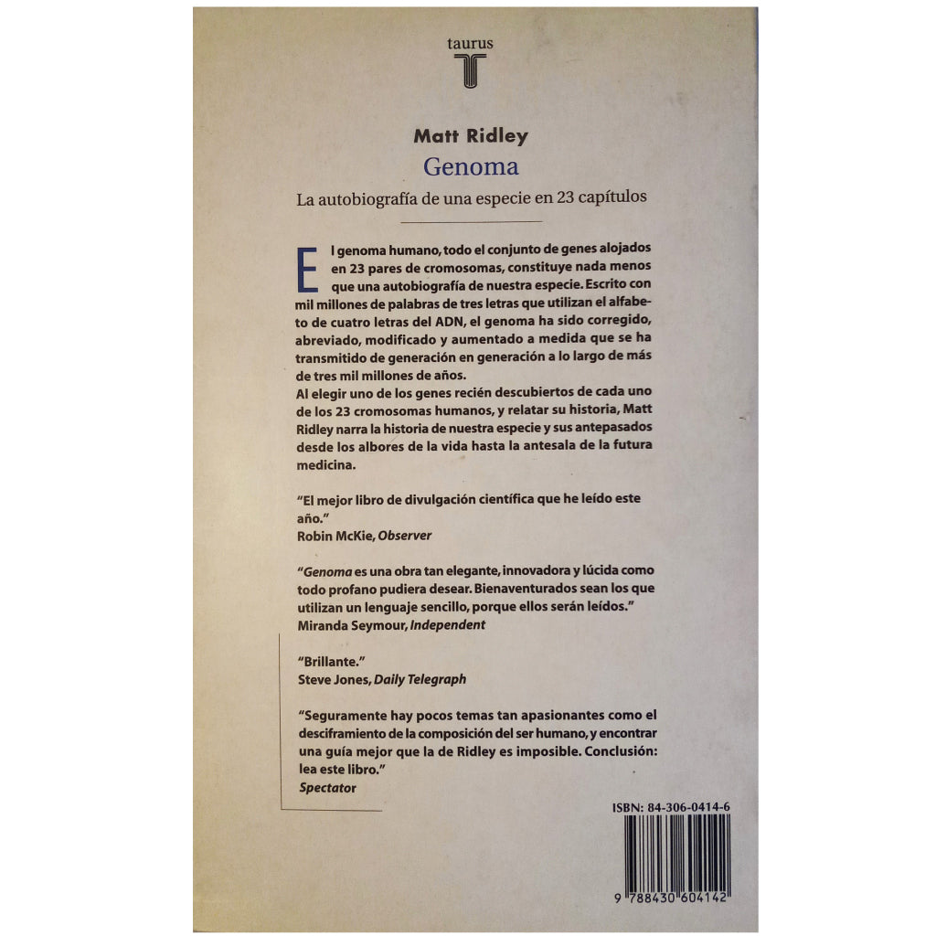 GENOMA. La autobiografía de una especie en 23 capítulos. Ridley, Matt