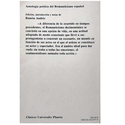 ANTOLOGÍA POÉTICA DEL ROMANTICISMO ESPAÑOL. Andrés, Ramón (Edición, introducción y notas)