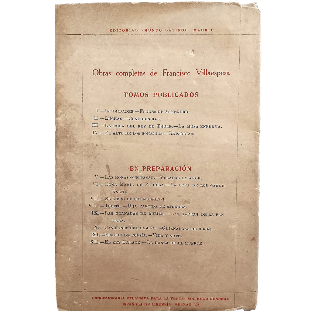 EL ALTO DE LOS BOHEMIOS. RAPSODIAS (1899-1900). Villaespesa, Francisco