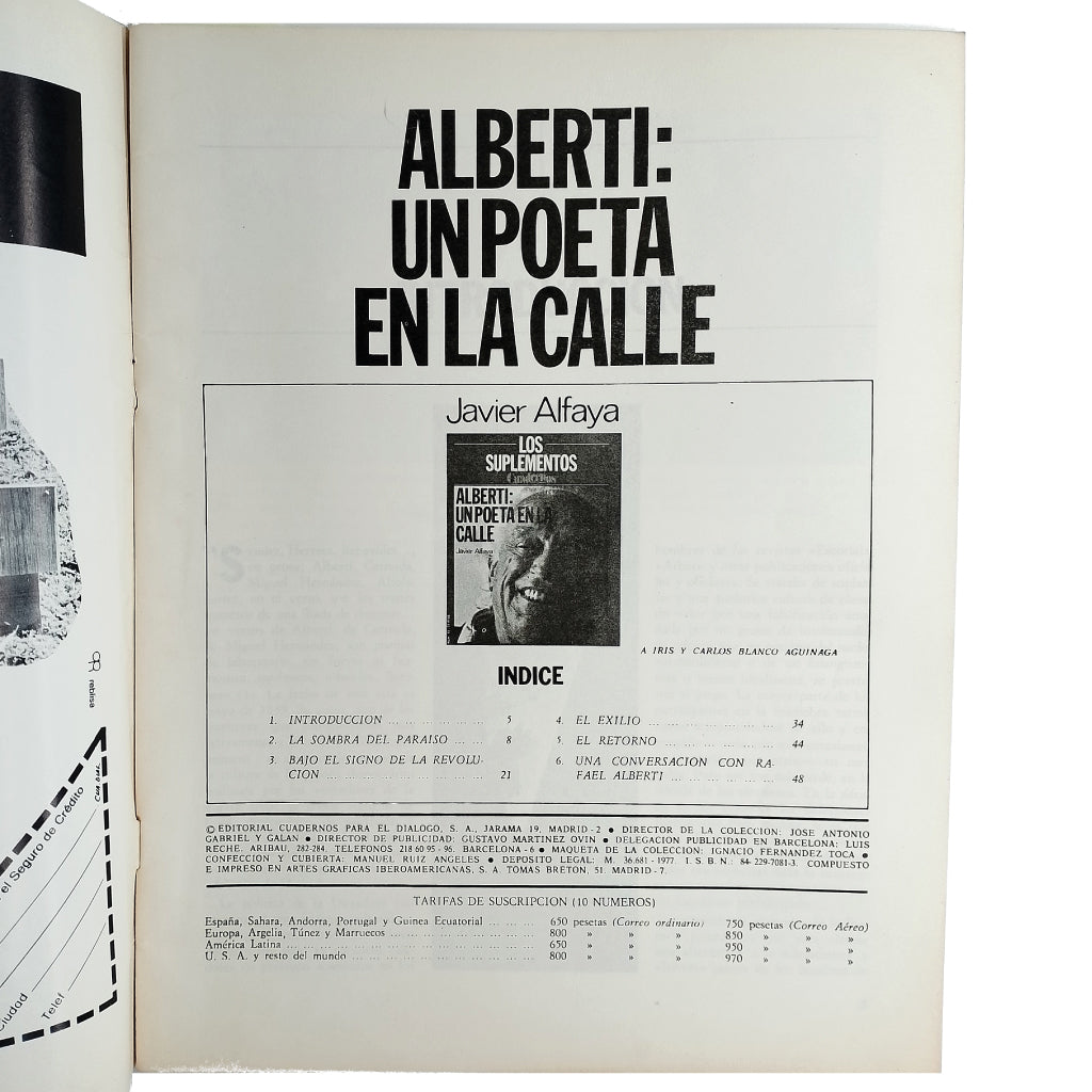 LOS SUPLEMENTOS Nº 81: ALBERTI: UN POETA EN LA CALLE. Alfaya, Javier
