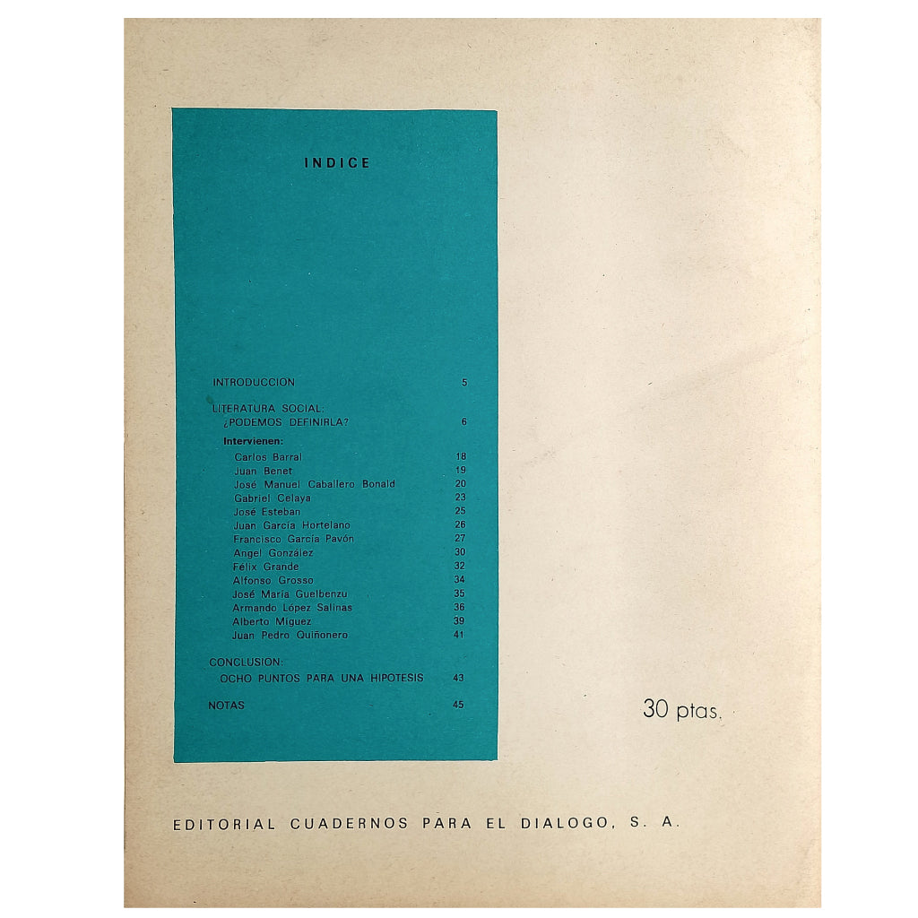 LOS SUPLEMENTOS Nº 19: LITERATURA Y POLÍTICA (EN TORNO AL REALISMO ESPAÑOL). Rico, Eduardo G.
