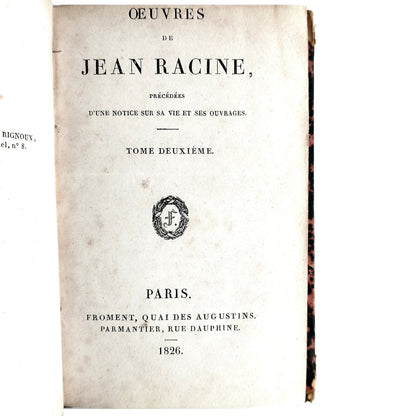 OUVRES DE JEAN RACINE. Racine, Jean