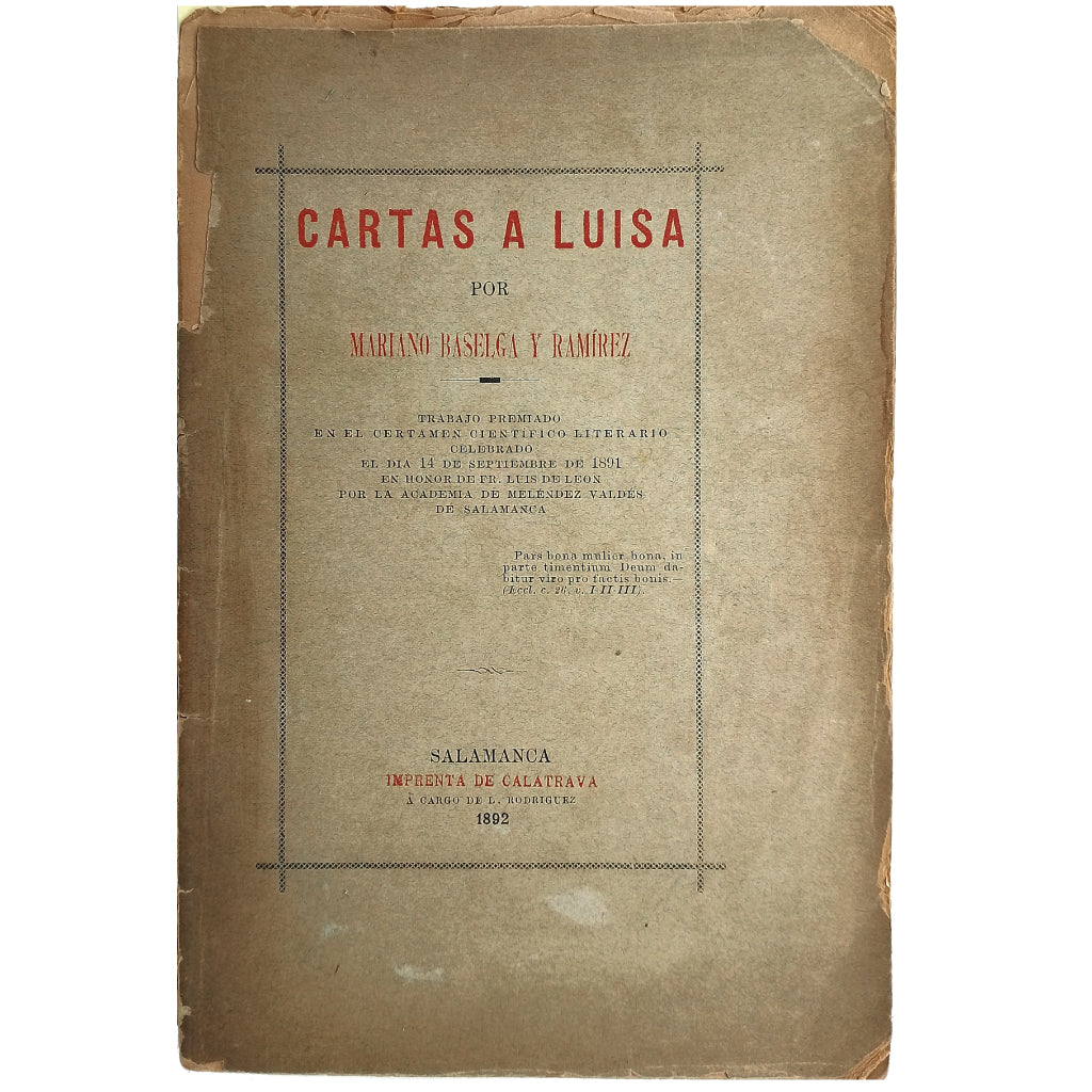 CARTAS A LUISA. Baselga y Ramírez, Mariano