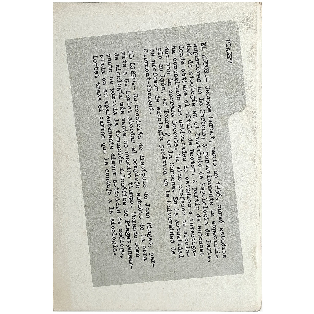 QUÉ HA DICHO VERDADERAMENTE PIAGET. Lerbert, Georges