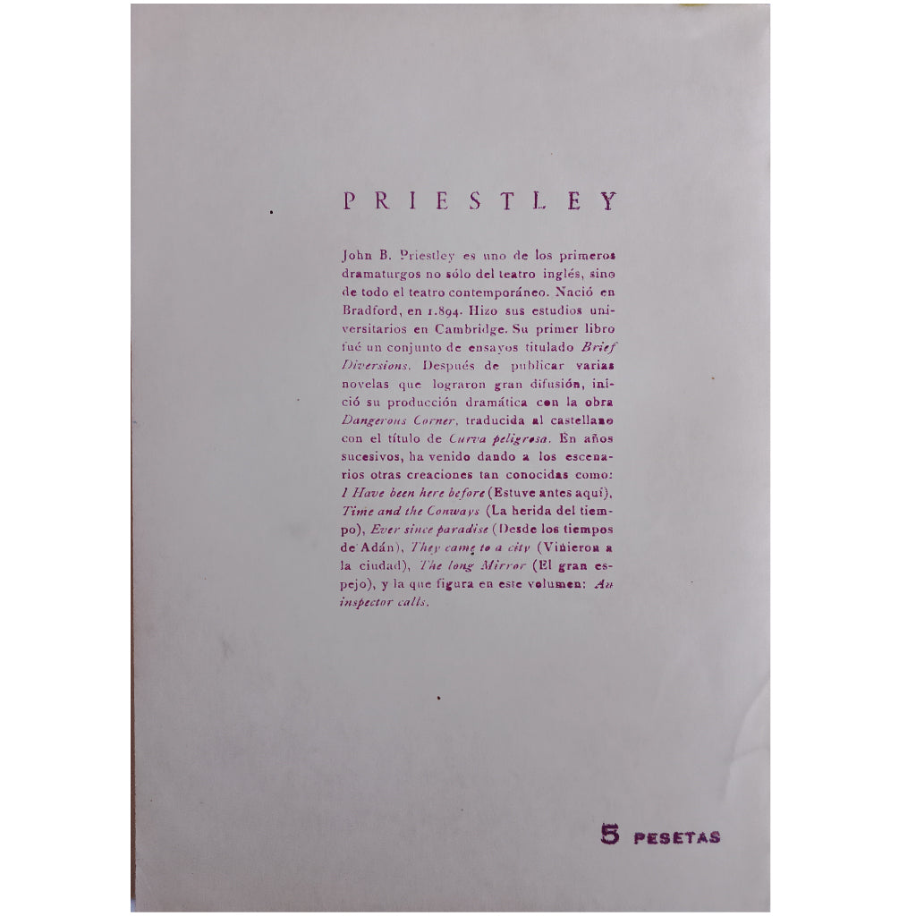 LLAMA UN INSPECTOR. Priestley, J. B. (Adaptación de Félix Ros)