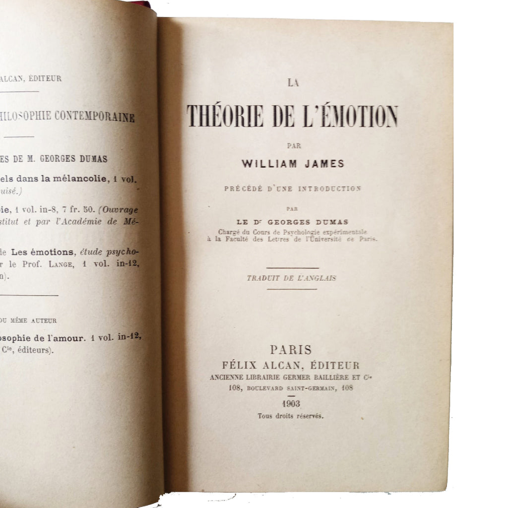 LA THÉORIE DE L'ÉMOTION. James, William