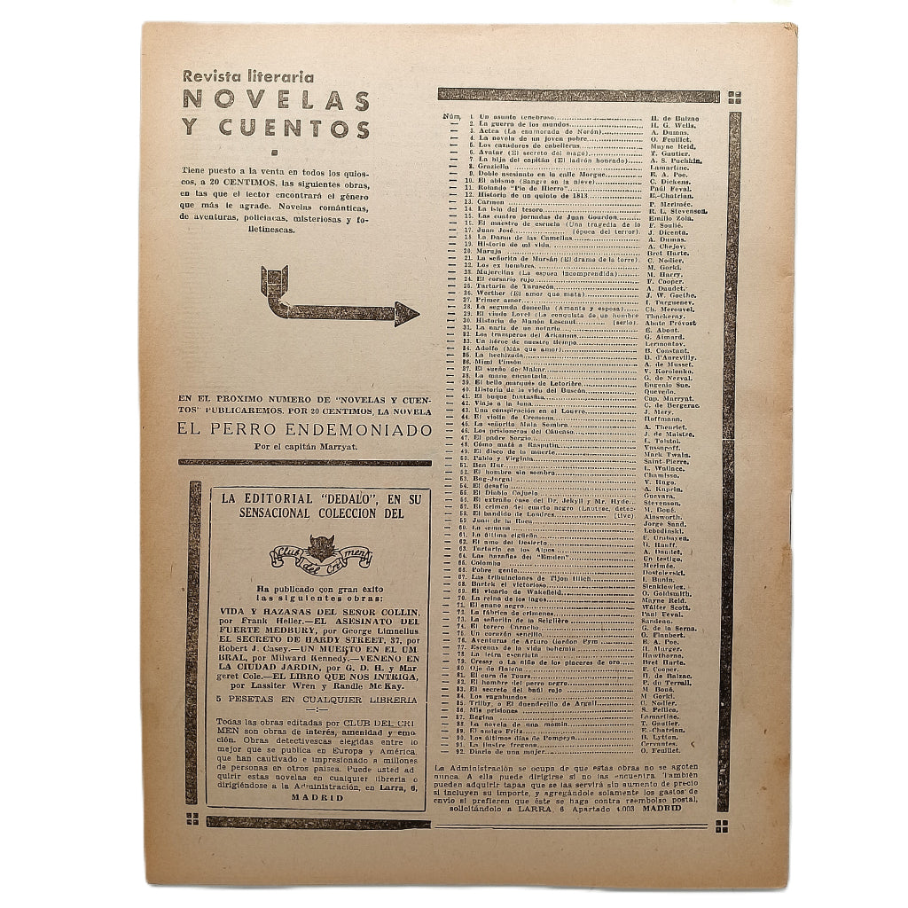 NOVELAS Y CUENTOS Nº 92: DIARIO DE UNA MUJER. Feuillet, Octavio