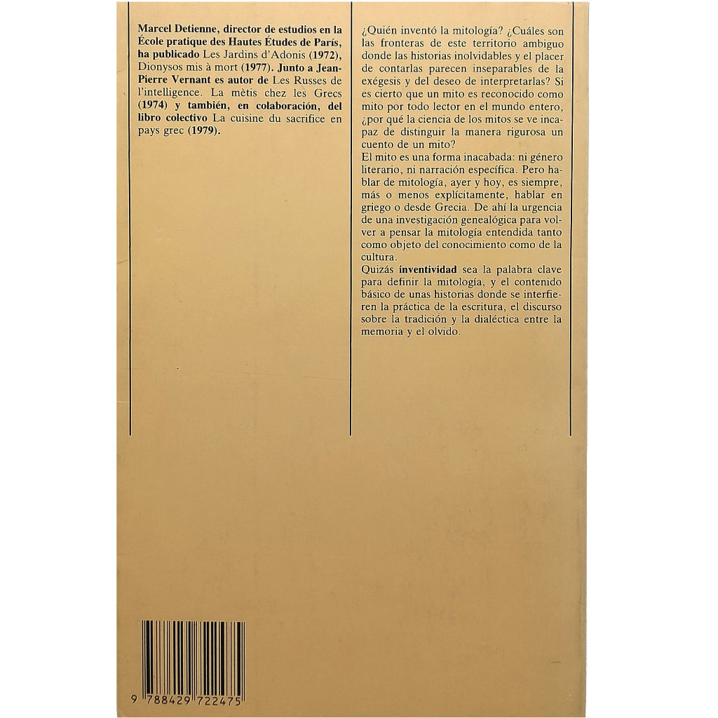 LA INVENCIÓN DE LA MITOLOGÍA. Detienne, Marcel