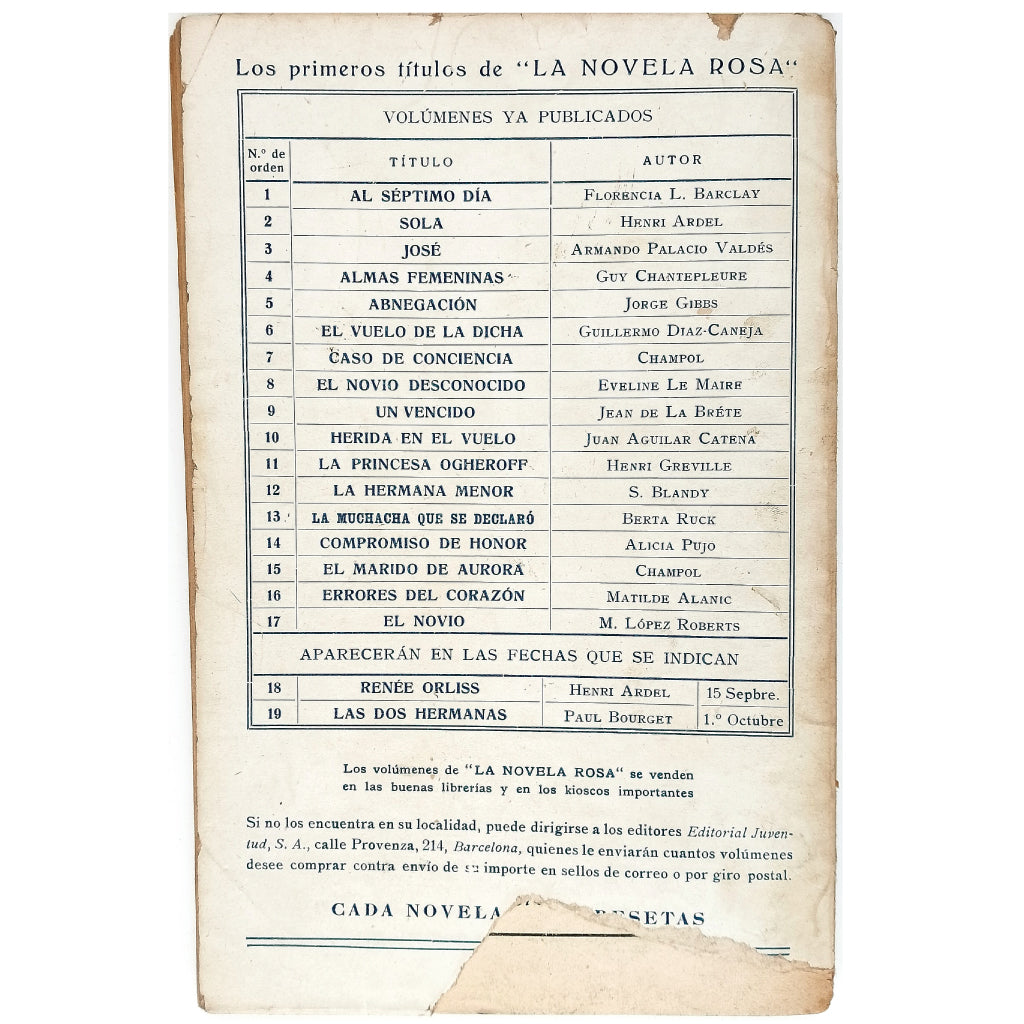 LA NOVELA ROSA Nº 17: EL NOVIO. López Roberts, Mauricio