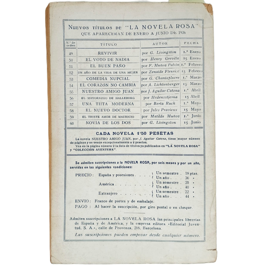 LA NOVELA ROSA Nº 57: UNA TIÍTA MODERNA. Ruck, Berta