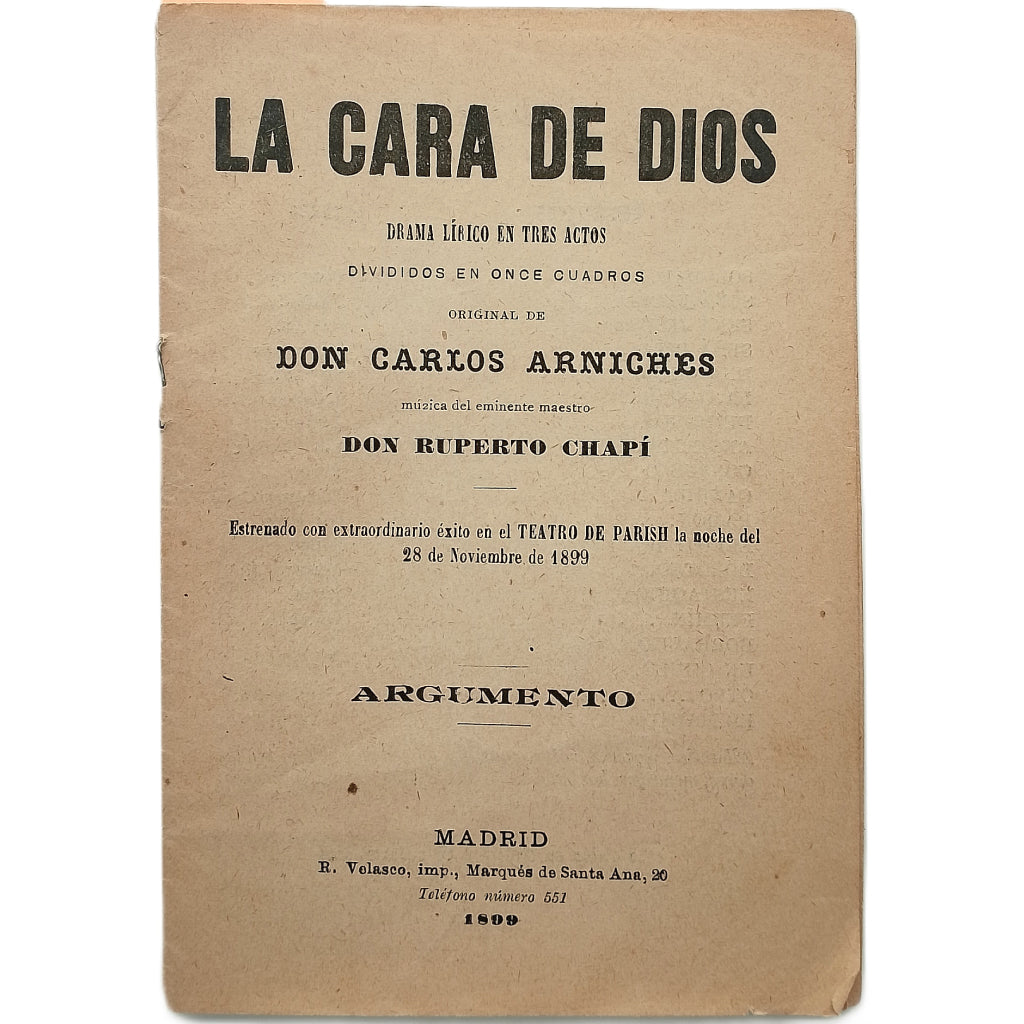 LA CARA DE DIOS. Arniches, Carlos