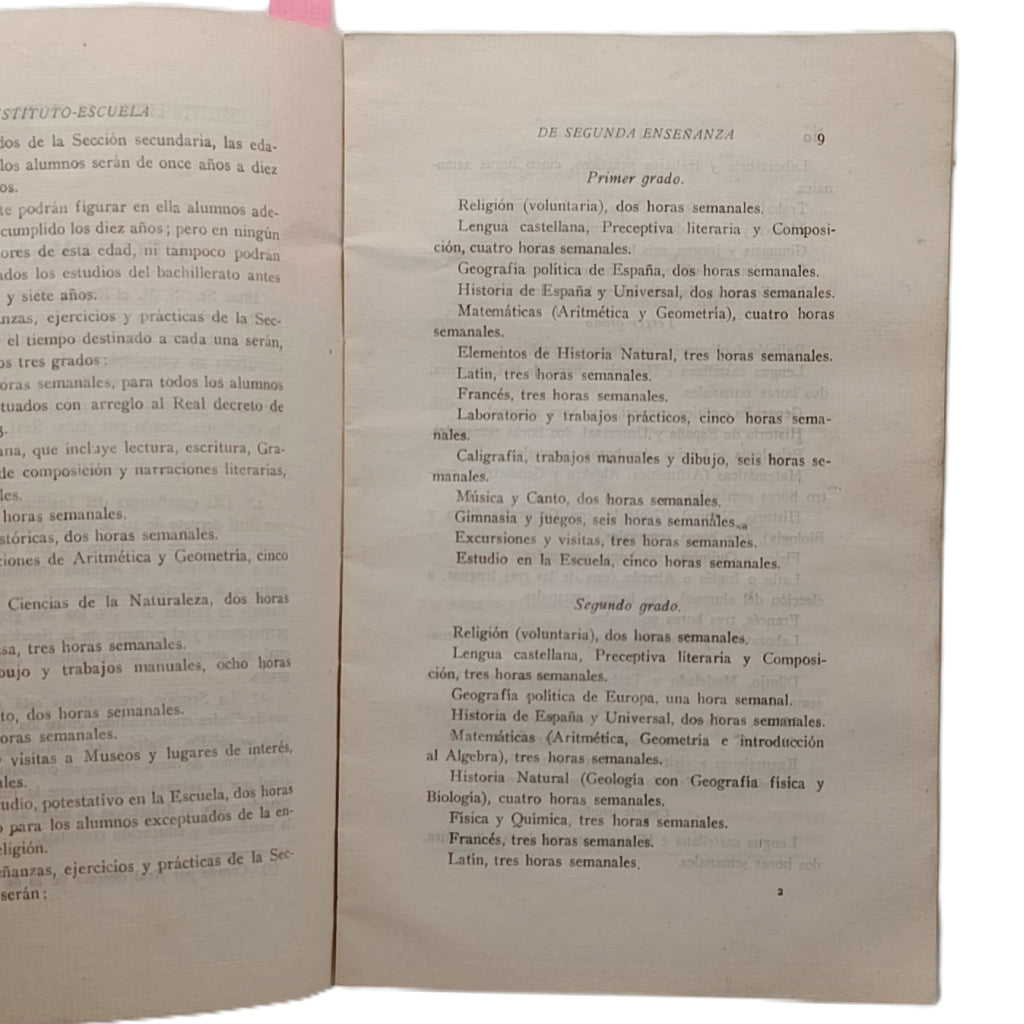 REGLAMENTO DEL INSTITUTO-ESCUELA DE SEGUNDA ENSEÑANZA (1918). Rareza Bibliográfica de la Junta para Ampliación de Estudios (JAE)