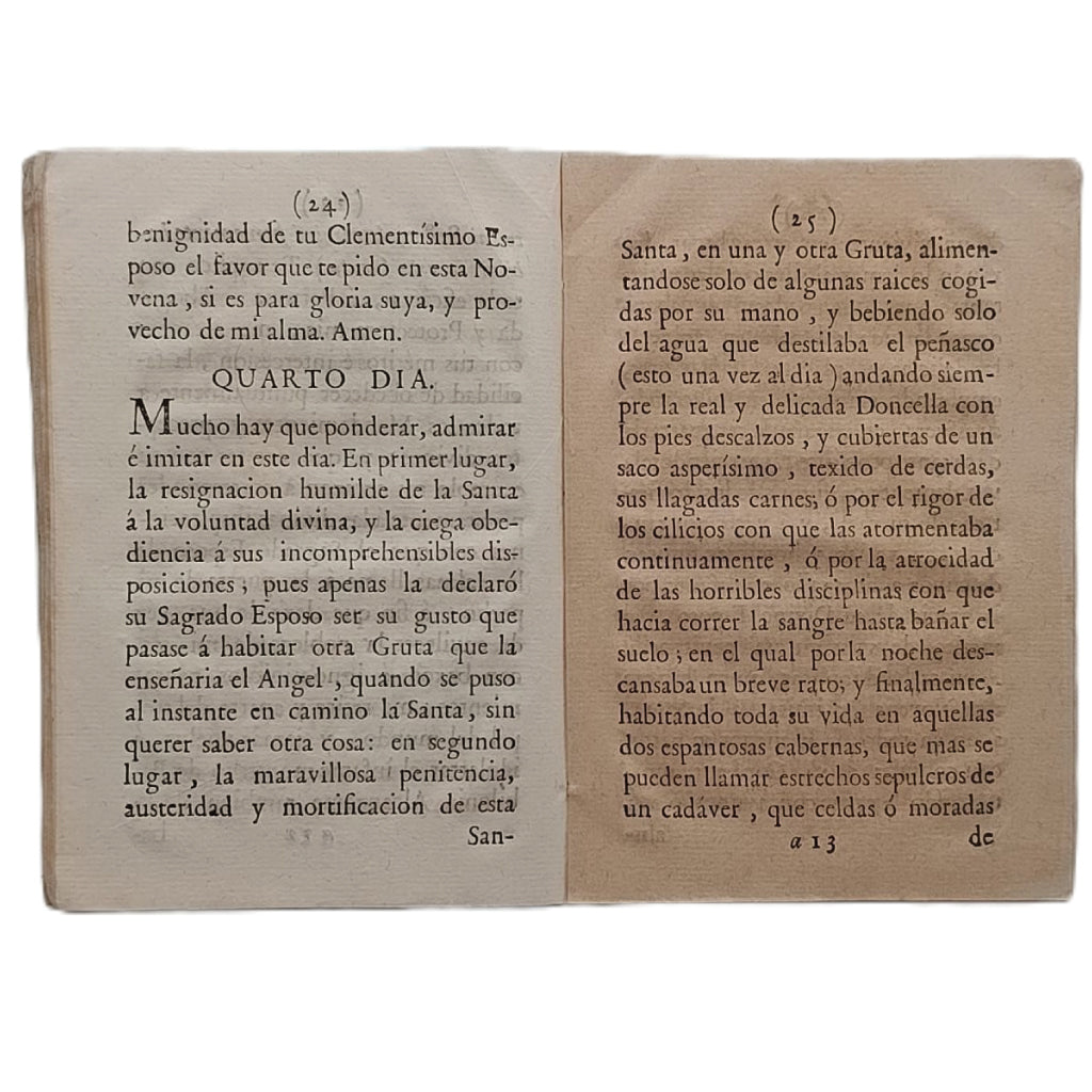 NOVENA EN HONOR DE LA GLORIOSA SANTA ROSALÍA DE PALERMO (S. XVIII). Pieza de Coleccionista