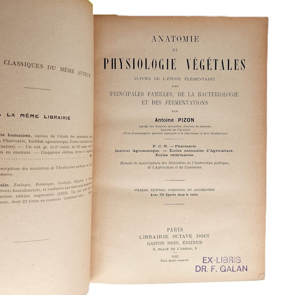 ANATOMIE ET PHYSIOLOGIE VEGETALES. Pizon, Antoine