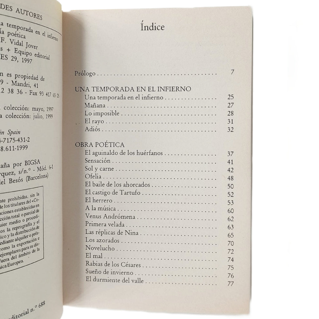 UNA TEMPORADA EN EL INFIERNO Y ANTOLOGÍA POÉTICA. Rimbaud, Arthur