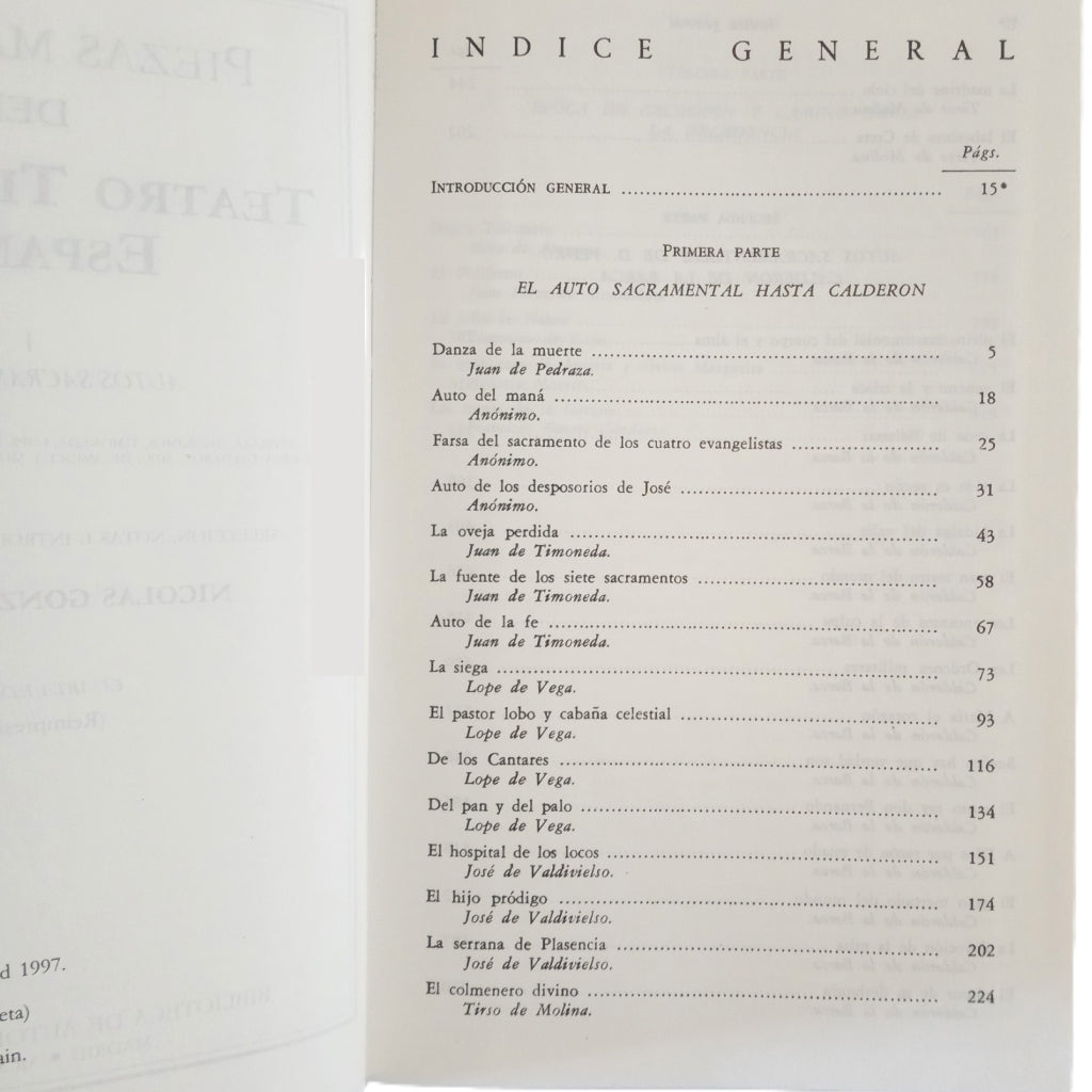 PIEZAS MAESTRAS DEL TEATRO TEOLÓGICO ESPAÑOL I. Autos sacramentales. González Ruiz, Nicolás (Selección, notas e introducción general)