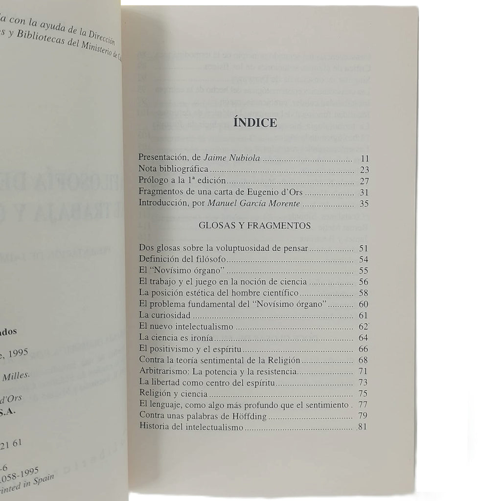 LA FILOSOFÍA DEL HOMBRE QUE TRABAJA Y QUE JUEGA. D'Ors, Eugenio