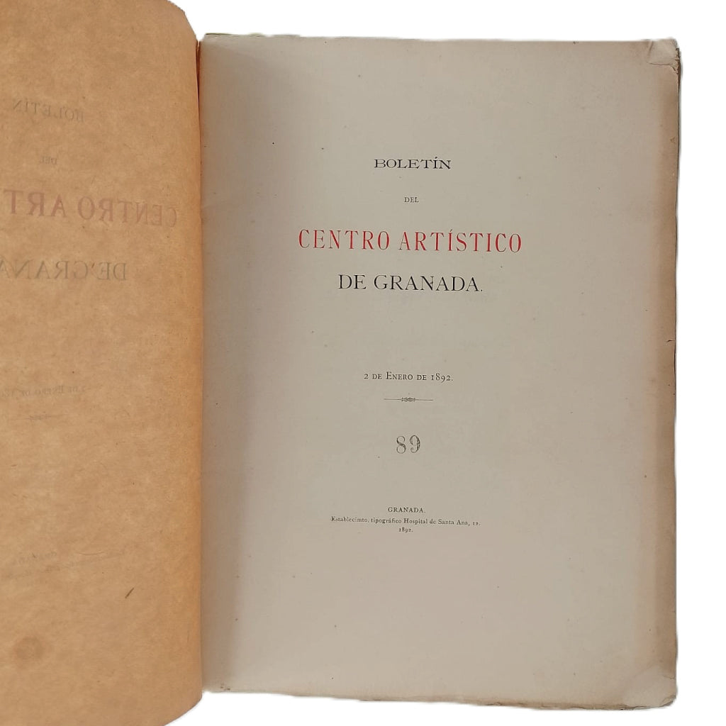 BULLETIN OF THE ARTISTIC CENTER OF GRANADA. January 2, 1892