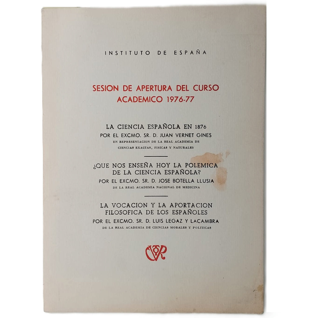 SESIÓN DE APERTURA DEL CURSO ACADÉMICO 1976-77. Instituto de España
