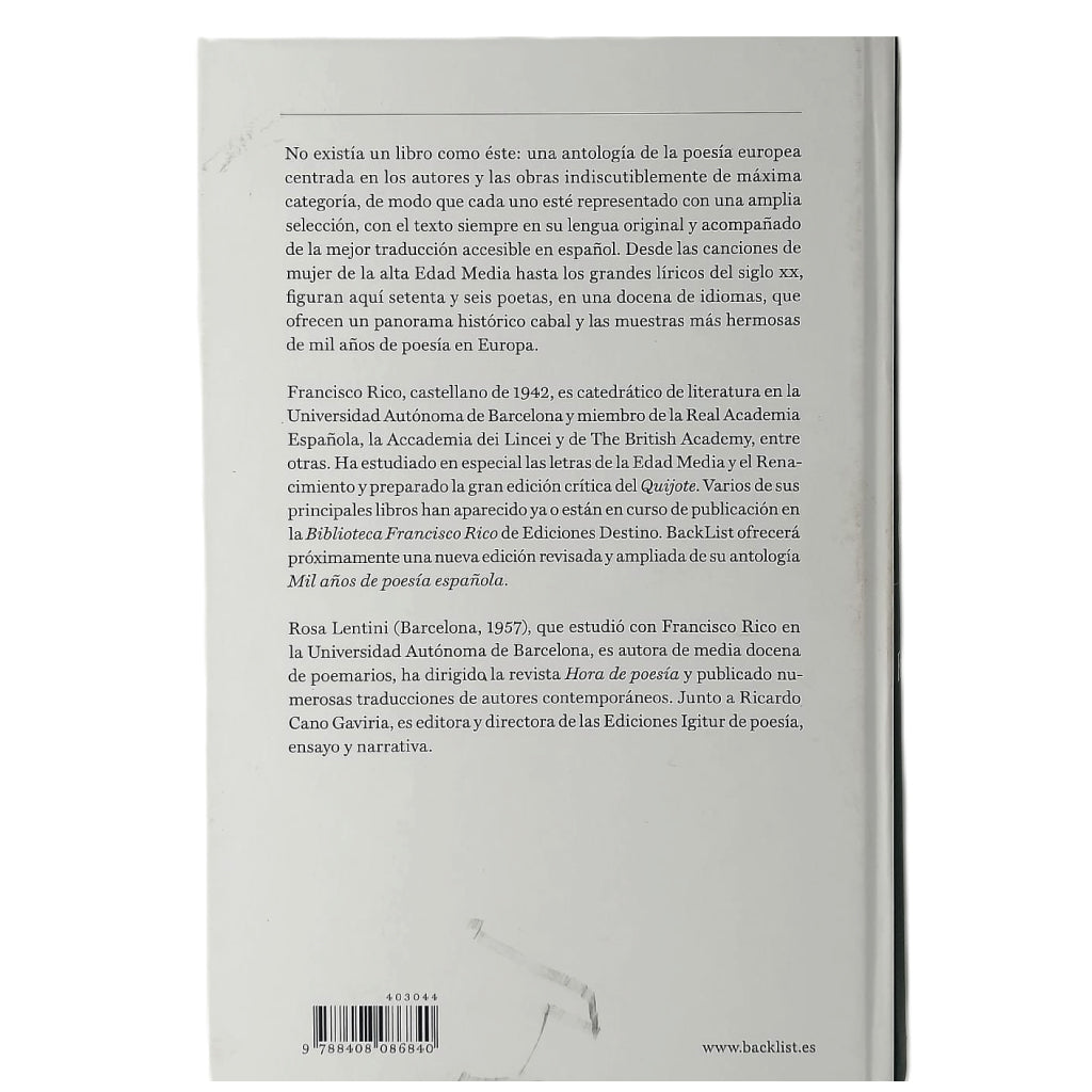 MIL AÑOS DE POESÍA EUROPEA. Rico, Francisco/ Lentini, Rosa