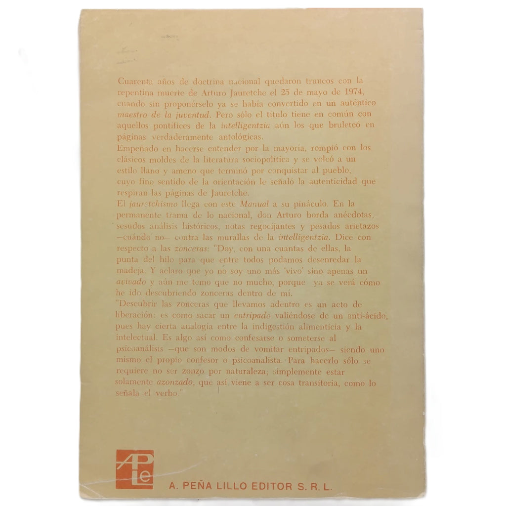MANUAL DE ZONCERAS ARGENTINAS. Jauretche, Arturo