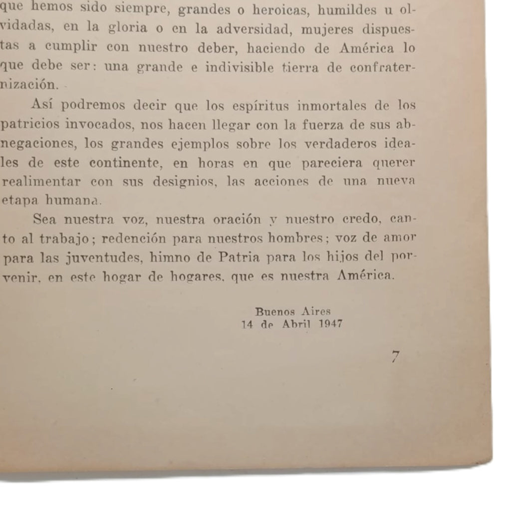 MENSAJE A LAS MUJERES DE AMÉRICA. Duarte de Perón, María Eva
