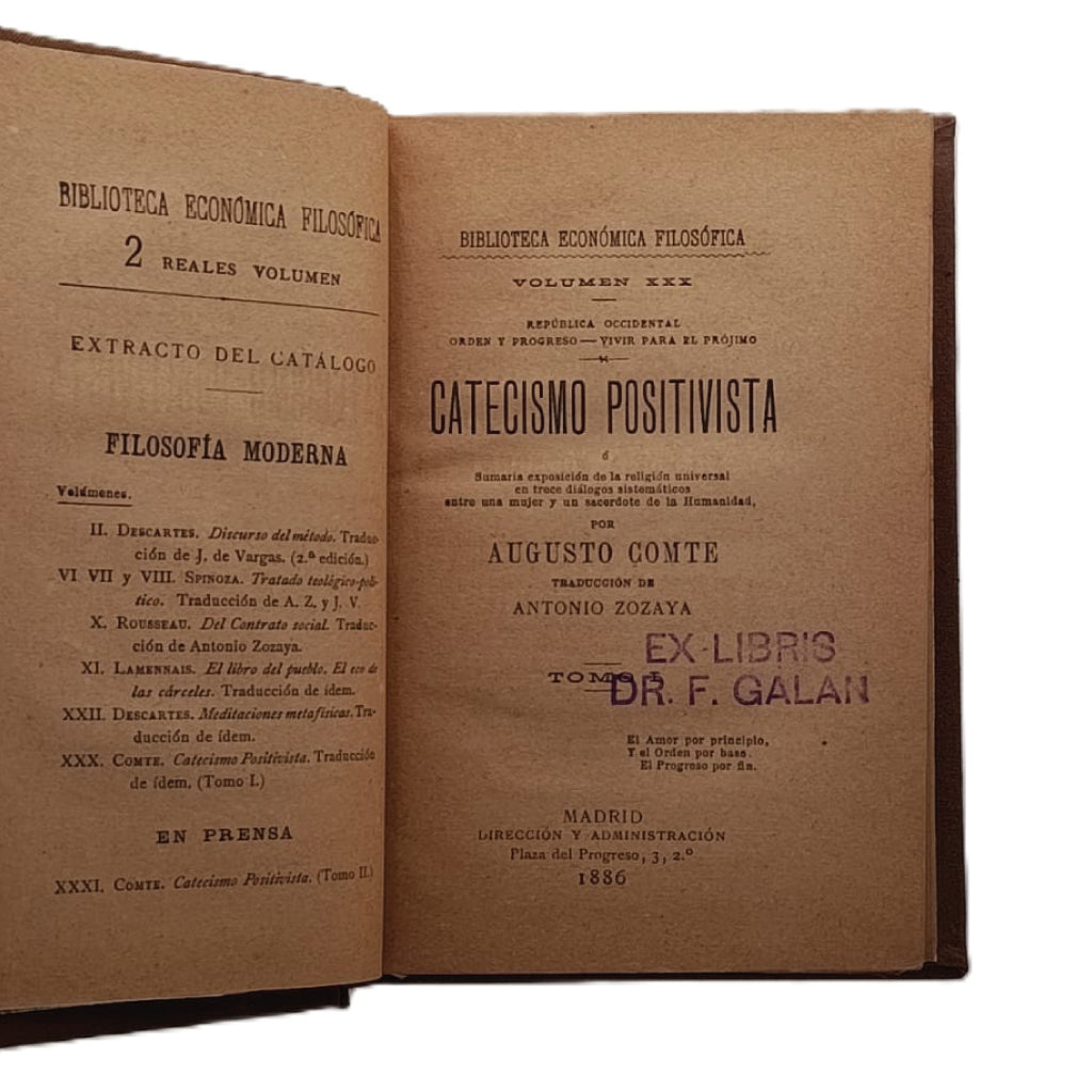 CATECISMO POSITIVISTA. Comte, Augusto