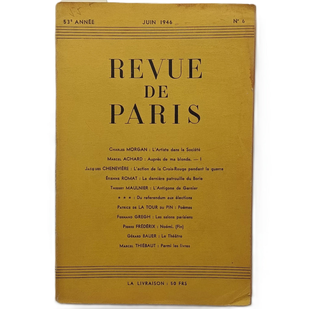 REVUE DE PARIS Nº 6. 53e Année, Juin 1946