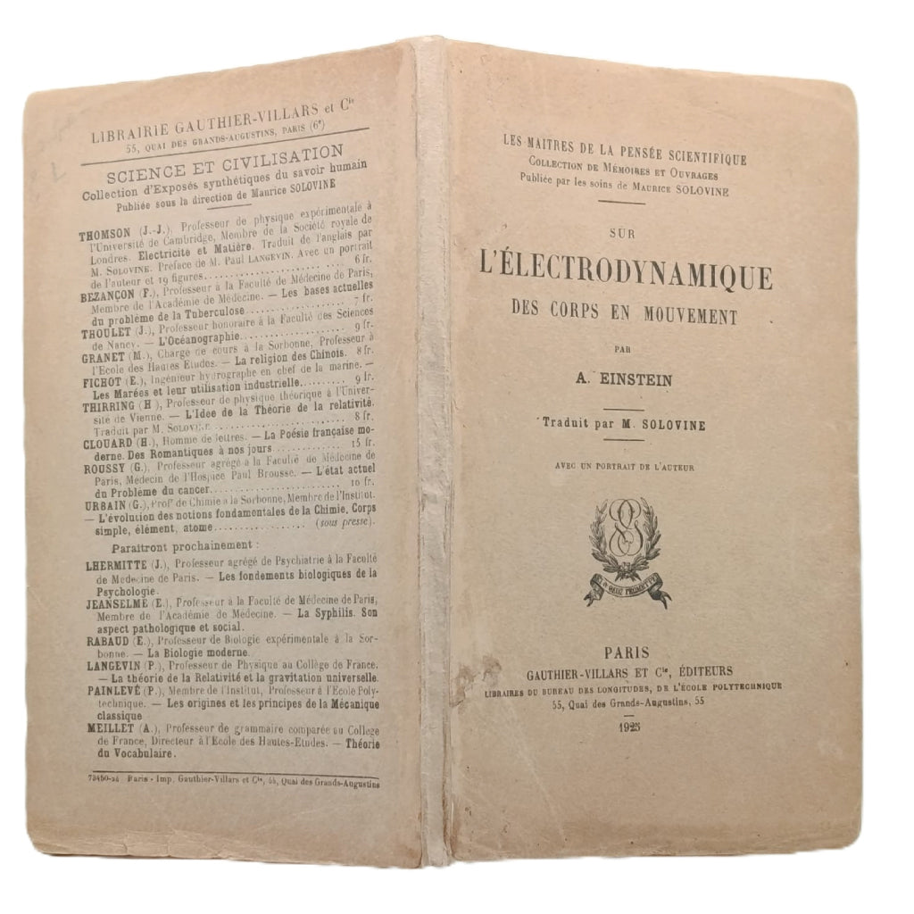 SUR L'ELECTRODYNAMIQUE DES CORPS EN MOUVEMENT. Einstein, Albert