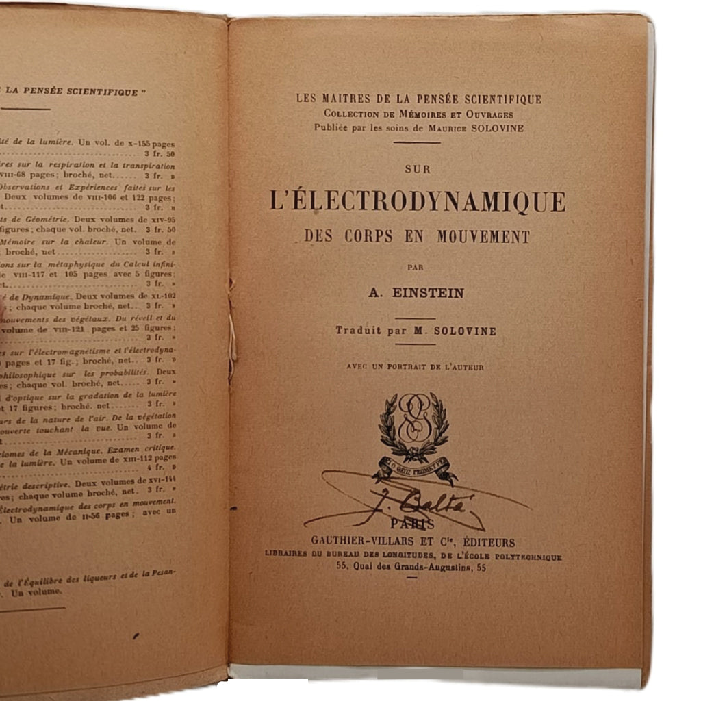 SUR L'ELECTRODYNAMIQUE DES CORPS EN MOUVEMENT. Einstein, Albert