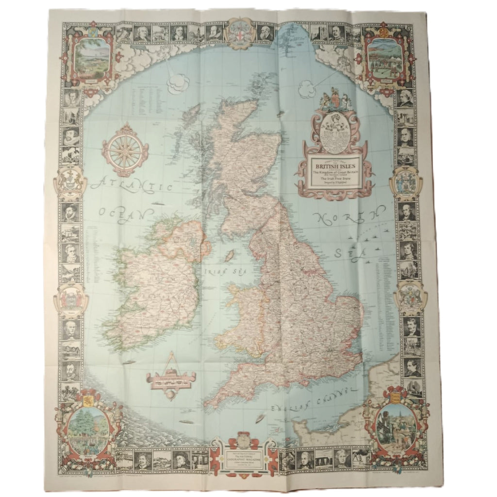 NATIONAL GEOGRAPHIC: A MODERN PILGRIM'S MAP OF THE BRITIS ISLES. Gilbert Grosvenor, Editor
