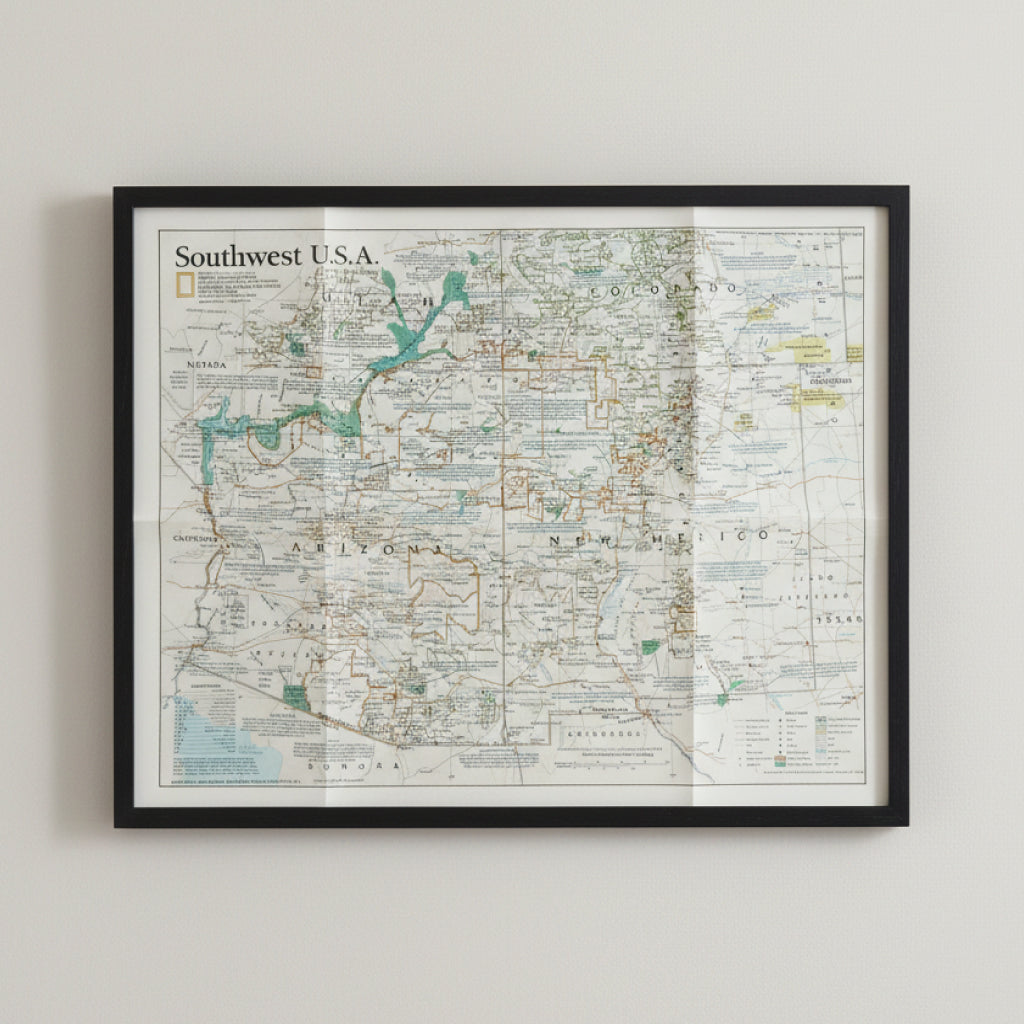 1992 SOUTHWEST U.S.A. Map - National Geographic - Arizona, Utah, New Mexico - Large 51x40cm - High Grade