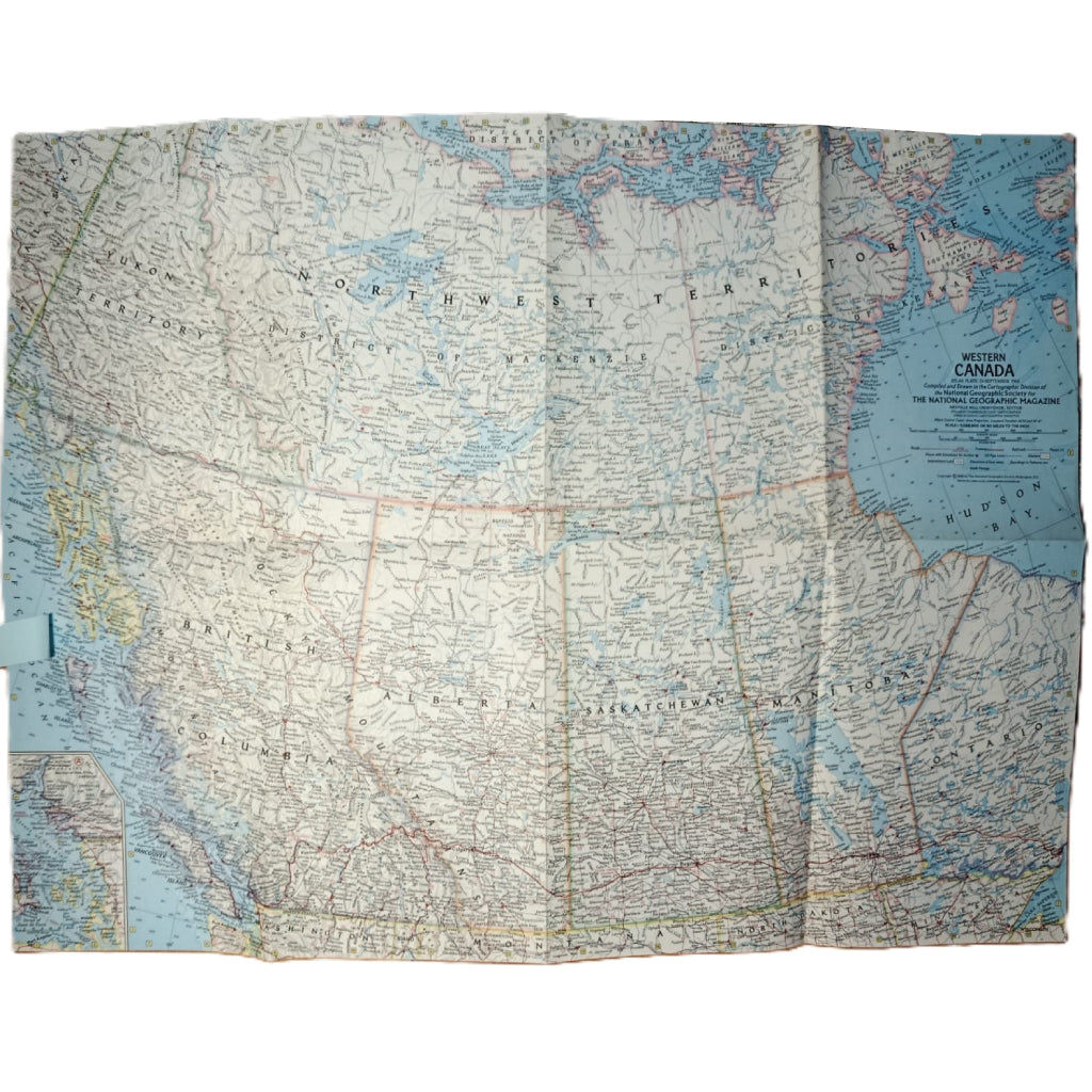 1966 WESTERN CANADA Map - National Geographic - Rockies & Yukon - 62x48cm - Archival Quality