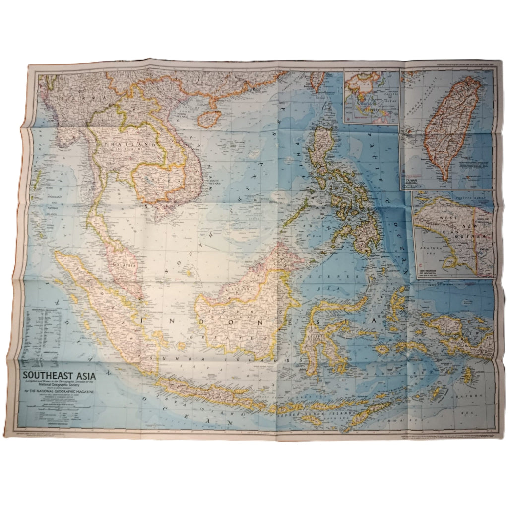 1968 SOUTHEAST ASIA Map - National Geographic - Vietnam War Era - Large 86x66cm - High Grade